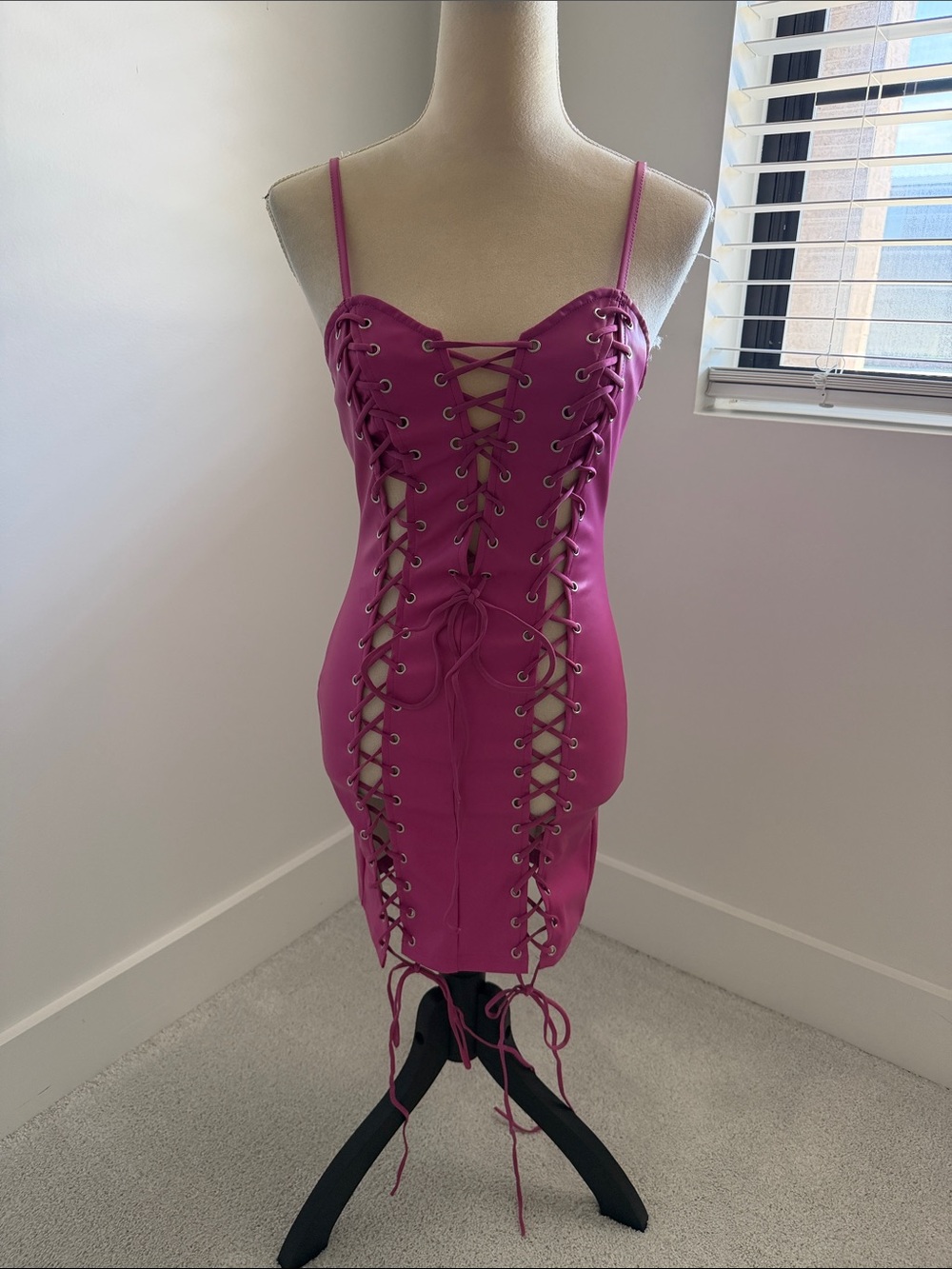 Lace-Up Fuchsia Mini Dress with Corset Detailing